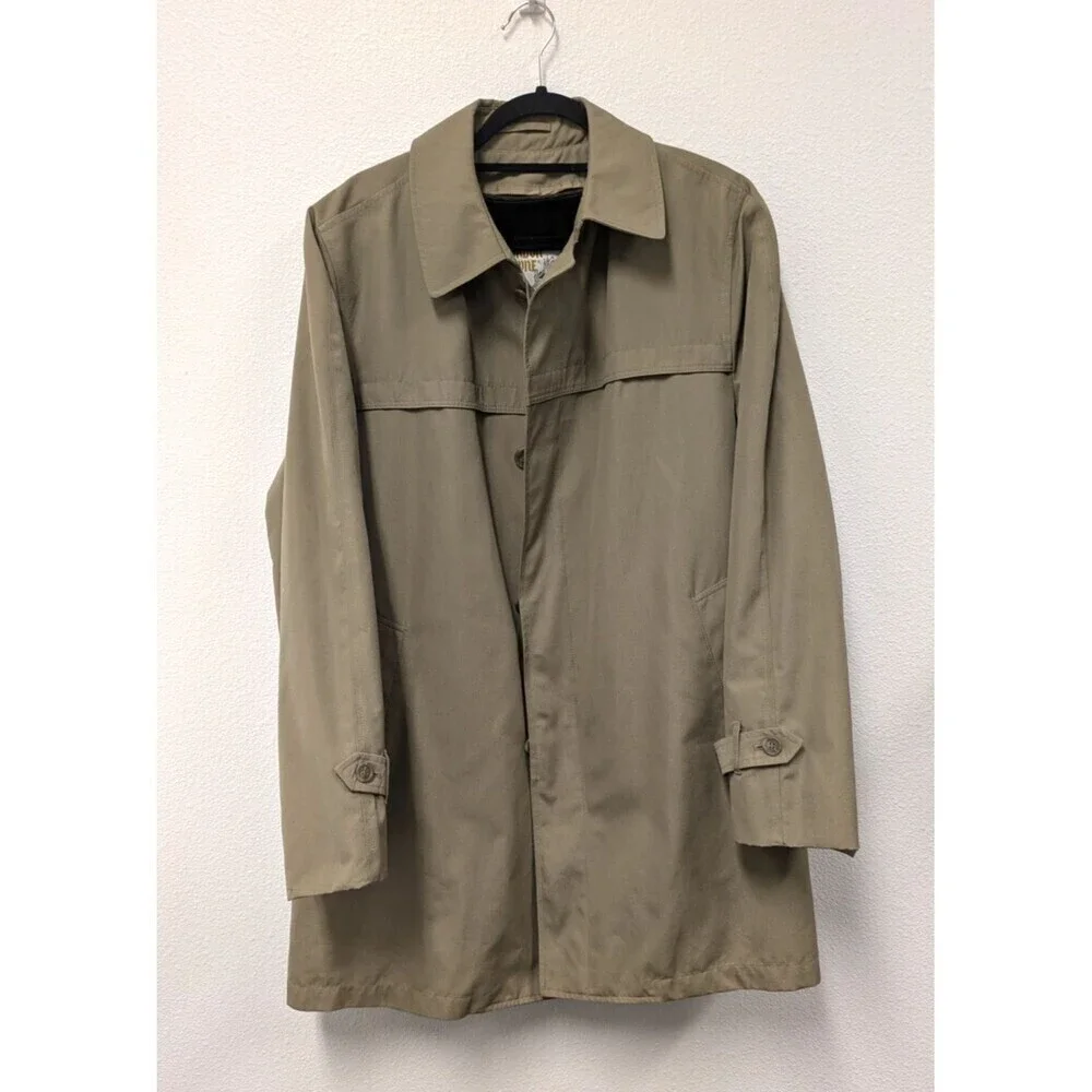 Vintage London Fog Towne Mens Tan Trench Coat Teddy Brown Faux Fur Lining sz 42R